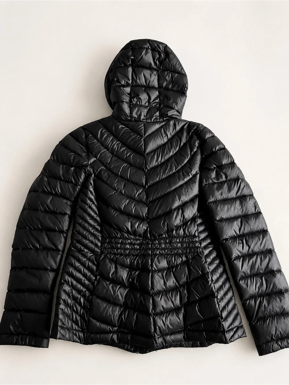 Calvin Klein Black Hooded Chevron Quilted Puffer Jacket